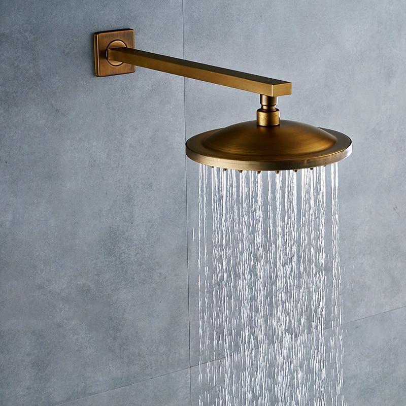 Cordoba Antique Brass Wall Mount 8 Inch Rain Shower Head With Handheld  Shower and Commodity Shelf