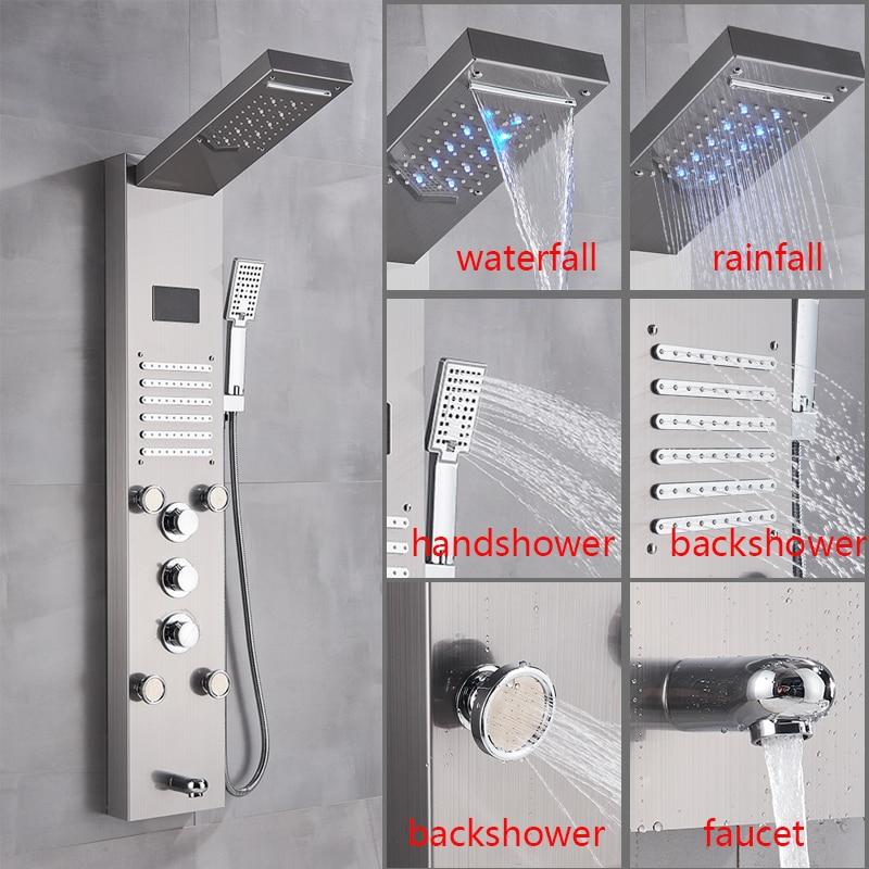 Shower Faucet Rainfall Waterfall Shower Panel Tower System Massage Jet  Mixer kit