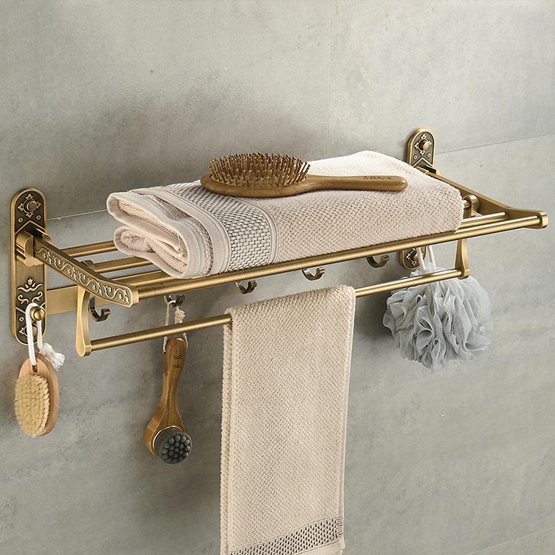 MOGFCT Antique Brass Towel Bar,Adjustable Towel Rack Holder Double Retro Bathroom  Accessories Wall Mount Vintage 