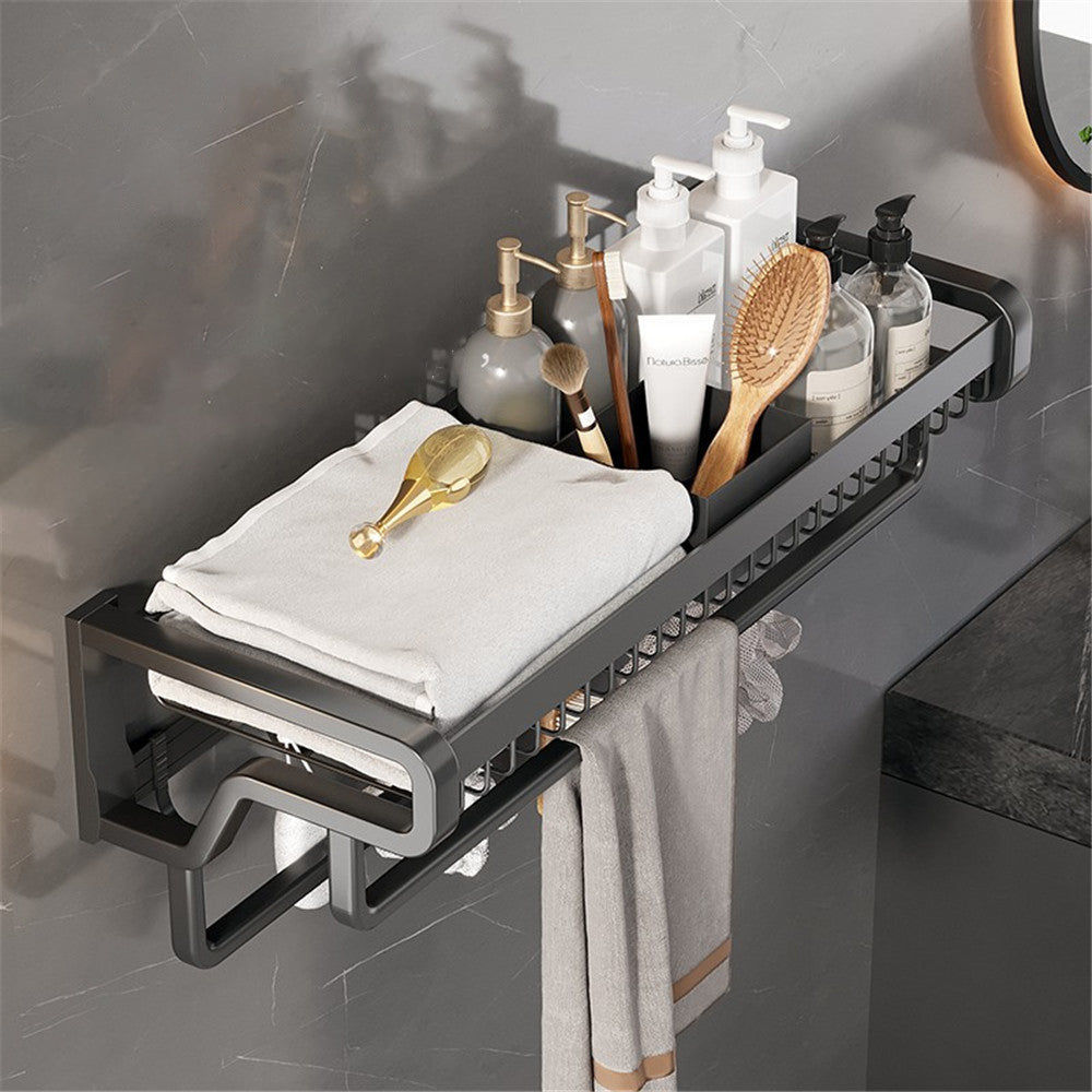 Bathroom Foldable Towel Rack Bar No Drill Bathroom Storage Shelf