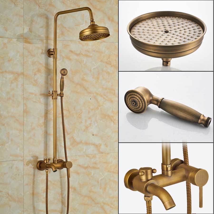 Bathroom Rainfall Shower Mixer Faucet Dual Handle Brass Black Shower Set  Faucet Wall Mount Rainfall Shower Mixer Tap