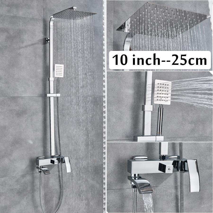 Rainfall 10 Inch Wallmount Black Shower System with Thermostatic Mixer