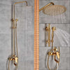 Index Bath Golden Brass Shower Faucet With Dual Handle 8' Rainfall Showerhead System Set