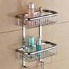 2-Tier Bathroom Shelf with Robe Hook Wall Brass Shower Storage Basket