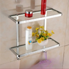 2-Tier Bathroom Shelf with Robe Hook Wall Brass Shower Storage Basket