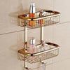 2-Tier Bathroom Shelf with Robe Hook Wall Brass Shower Storage Basket