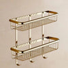 2-Tier Bathroom Shelf with Robe Hook Wall Brass Shower Storage Basket