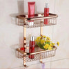 2-Tier Bathroom Shelf with Robe Hook Wall Brass Shower Storage Basket