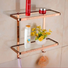 2-Tier Bathroom Shelf with Robe Hook Wall Brass Shower Storage Basket