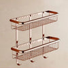 2-Tier Bathroom Shelf with Robe Hook Wall Brass Shower Storage Basket