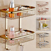 2-Tier Bathroom Shelf with Robe Hook Wall Brass Shower Storage Basket-Shower Accessories-Index Bath