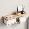 Modern Wooden Wall-Mounted Tissue Holder No-Drill Toilet Paper Holder