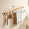 Aluminum Wood Bathroom Towel Bar with 2 Hooks Wall Mounted Hang Shelf