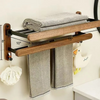 Aluminum and Wood Towel Rack Wall Mounted Non Perforated Storage Rack