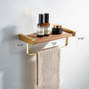 Brushed gold and Wood Bathroom Shower Shelf Wall Mounted Towel Rack