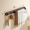 Aluminum Wood Bathroom Towel Bar with 2 Hooks Wall Mounted Hang Shelf