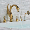 5 Holes Swan Sink Faucet With Dual Handle and Handle Shower Head