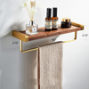 Brushed gold and Wood Bathroom Shower Shelf Wall Mounted Towel Rack