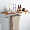 Brushed gold and Wood Bathroom Shower Shelf Wall Mounted Towel Rack