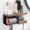 Solid Wood Aluminum Towel Rack Double Shelf Wall Mounted Hook Holder