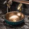 Nordic Bathroom Sink Green and Gold Round Oval Ceramic Washbasin