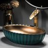 Nordic Bathroom Sink Green and Gold Round Oval Ceramic Washbasin