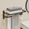 Solid Wood Aluminum Towel Rack Double Shelf Wall Mounted Hook Holder