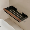 Aluminum and Wood Bathroom Shower Shelf Storage Suction Basket Rack
