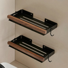 Aluminum and Wood Bathroom Shower Shelf Storage Suction Basket Rack
