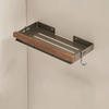 Aluminum and Wood Bathroom Shower Shelf Storage Suction Basket Rack