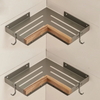 Aluminum and Wood Bathroom Shower Shelf Storage Suction Basket Rack