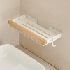Aluminum and Wood Bathroom Shower Shelf Storage Suction Basket Rack