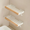 Aluminum and Wood Bathroom Shower Shelf Storage Suction Basket Rack