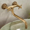 Antique Brass Basin Faucet Double Handle Hot Cold Rotatable Mixer Tap