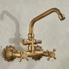 Antique Brass Basin Faucet Double Handle Hot Cold Rotatable Mixer Tap