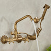 Antique Brass Basin Faucet Double Handle Hot Cold Rotatable Mixer Tap