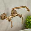 Antique Brass Basin Faucet Double Handle Hot Cold Rotatable Mixer Tap