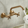 Antique Brass Basin Faucet Double Handle Hot Cold Rotatable Mixer Tap