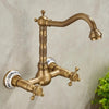 Antique Brass Basin Faucet Double Handle Hot Cold Rotatable Mixer Tap
