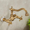 Antique Brass Basin Faucet Double Handle Hot Cold Rotatable Mixer Tap