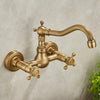 Antique Brass Basin Faucet Double Handle Hot Cold Rotatable Mixer Tap