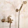 Antique Brass Bathtub Shower Faucet Set Wall Mounted with Swivel Spout