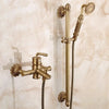 Antique Brass Bathtub Shower Faucet Set Wall Mounted with Swivel Spout
