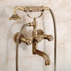 Antique Brass Bathtub Shower Faucet Set Wall Mounted with Swivel Spout