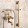 Antique Brass Bathtub Shower Faucet Set Wall Mounted with Swivel Spout