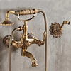 Antique Brass Bathtub Shower Faucet Set Wall Mounted with Swivel Spout