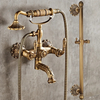 Antique Brass Bathtub Shower Faucet Set Wall Mounted with Swivel Spout