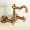 Antique Brass Ceramic Into The Wall Bathroom Washbasin Basin Faucet