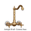 Antique Brass Ceramic Into The Wall Bathroom Washbasin Basin Faucet