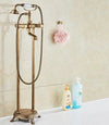 Antique Brass Floor Mounted Standing Bathtub Faucet Shower Mixer Set